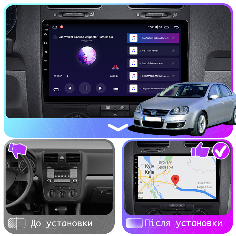 Штатная магнитола Lesko для Volkswagen Jetta V 2005-2011 экран 10" 2/32Gb CarPlay 4G Wi-Fi GPS Prime