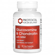 Глюкозамін та хондроїтин з МСМ, Glucosamine & Chondroitin with MSM, Protocol for Life Balance, підтримка суглобів, 90 капсул