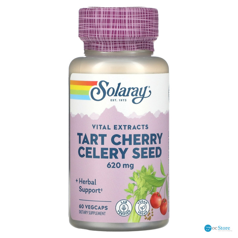 Екстракт вишні і насіння селери, Tart Cherry Celery Seed, Solaray, 620 мг, 60 вегетаріанських капсул