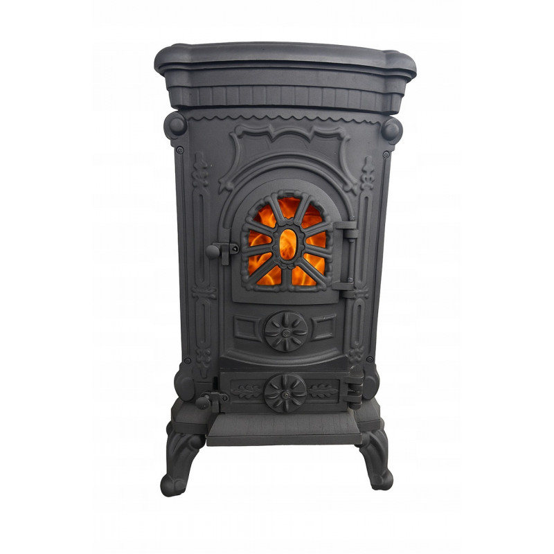 Чавунна піч-камін "Koza" Ingrid Ambra 9 кВт (дровʼяна) обігрів - до 100 м², Чорна