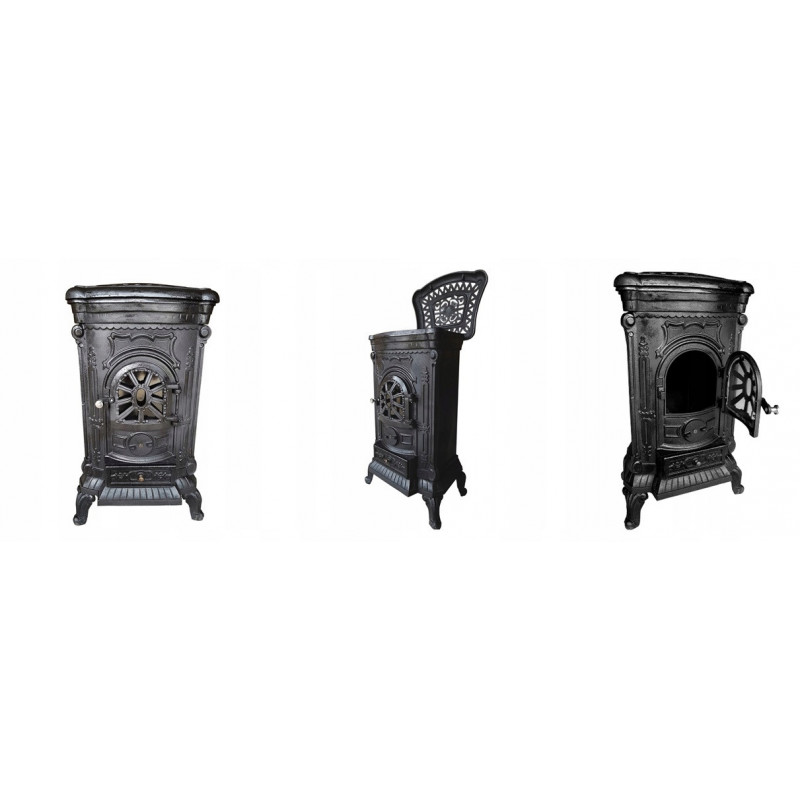 Чавунна піч-камін "Koza" Ingrid Ambra 9 кВт (дровʼяна) обігрів - до 100 м², Чорна