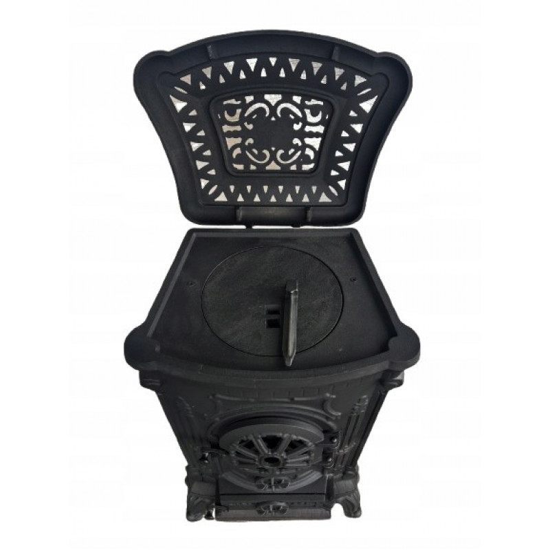 Чавунна піч-камін "Koza" Ingrid Ambra 9 кВт (дровʼяна) обігрів - до 100 м², Чорна