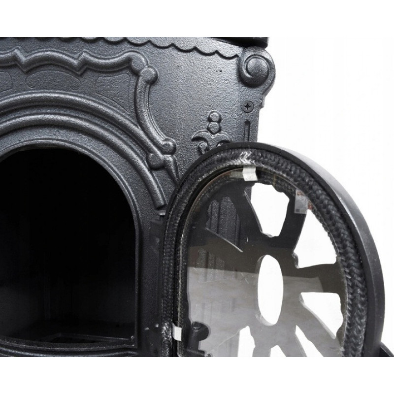 Чавунна піч-камін "Koza" Ingrid Ambra 9 кВт (дровʼяна) обігрів - до 100 м², Чорна