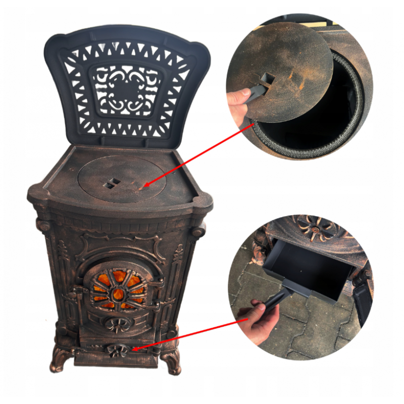 Чавунна піч-камін "Koza" Ingrid Ambra 9 кВт (дров’яна) обігрів - до 100 м², Золотисто-мідна