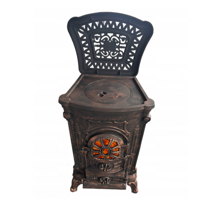 Чавунна піч-камін "Koza" Ingrid Ambra 9 кВт (дров’яна) обігрів - до 100 м², Золотисто-мідна