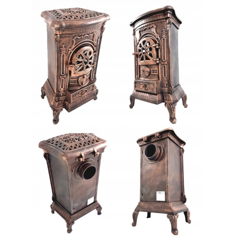 Чавунна піч-камін "Koza" Ingrid Ambra 9 кВт (дров’яна) обігрів - до 100 м², Золотисто-мідна