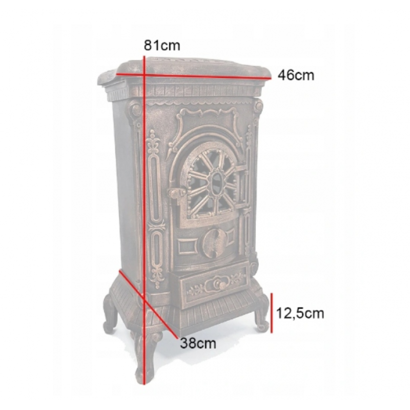 Чавунна піч-камін "Koza" Ingrid Ambra 9 кВт (дров’яна) обігрів - до 100 м², Золотисто-мідна