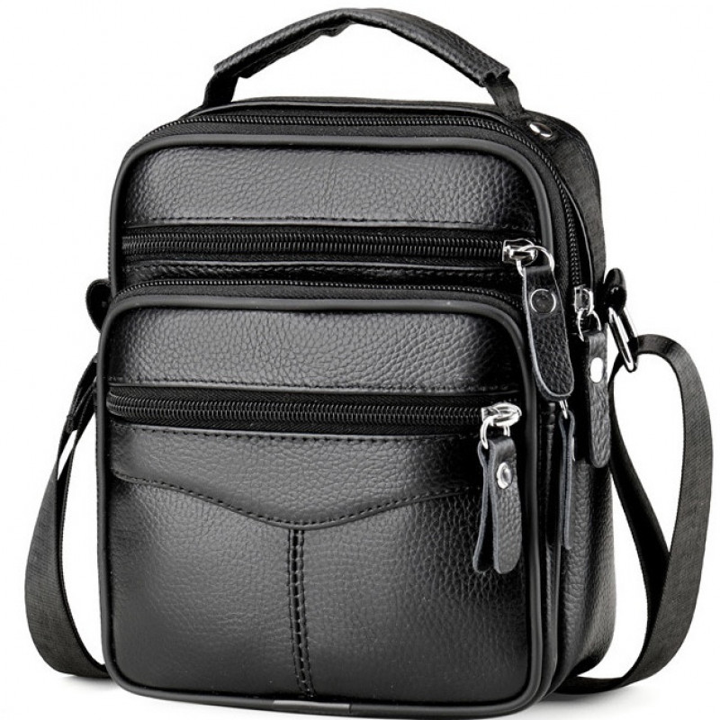 Чоловіча сумка барсетка 17x21x9, шкіряна сумочка планшет Tiding Bag 75003 чорна
