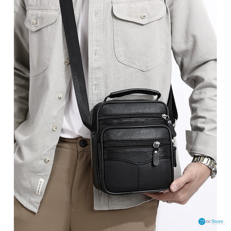 Чоловіча сумка барсетка 17x21x9, шкіряна сумочка планшет Tiding Bag 75003 чорна