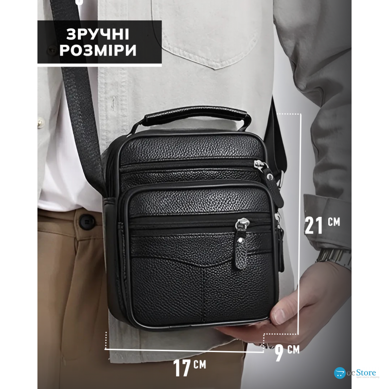 Чоловіча сумка барсетка 17x21x9, шкіряна сумочка планшет Tiding Bag 75003 чорна