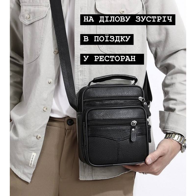 Чоловіча сумка барсетка 17x21x9, шкіряна сумочка планшет Tiding Bag 75003 чорна