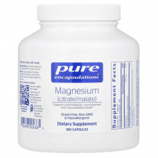 Магній цитрат/малат, Magnesium (citrate/malate), Pure Encapsulations, для підтримки засвоєння поживних речовин, кісток та здоров'я серця, 180 капсул