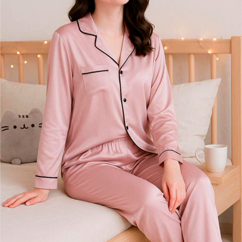 Комплект женской пижамы 806 Розовый рубашка с длинным рукавом и штанами одежда для дома 2XL