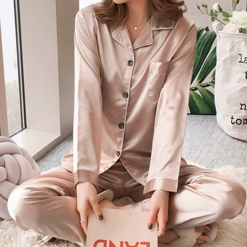 Комплект женской пижамы 806 Светло-бежевый рубашка с длинным рукавом и штанами одежда для дома L