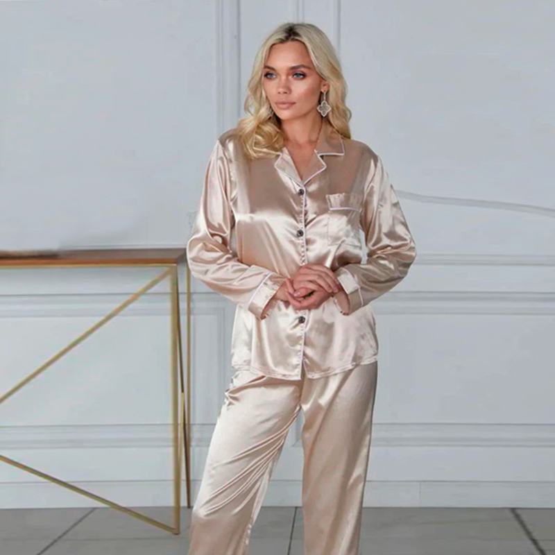 Комплект женской пижамы 806 Светло-бежевый рубашка с длинным рукавом и штанами одежда для дома L