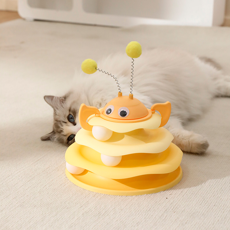 Игрушка Chaokupet 079906 Башня для котов интелектуальная 3-х уровневая   Желтый