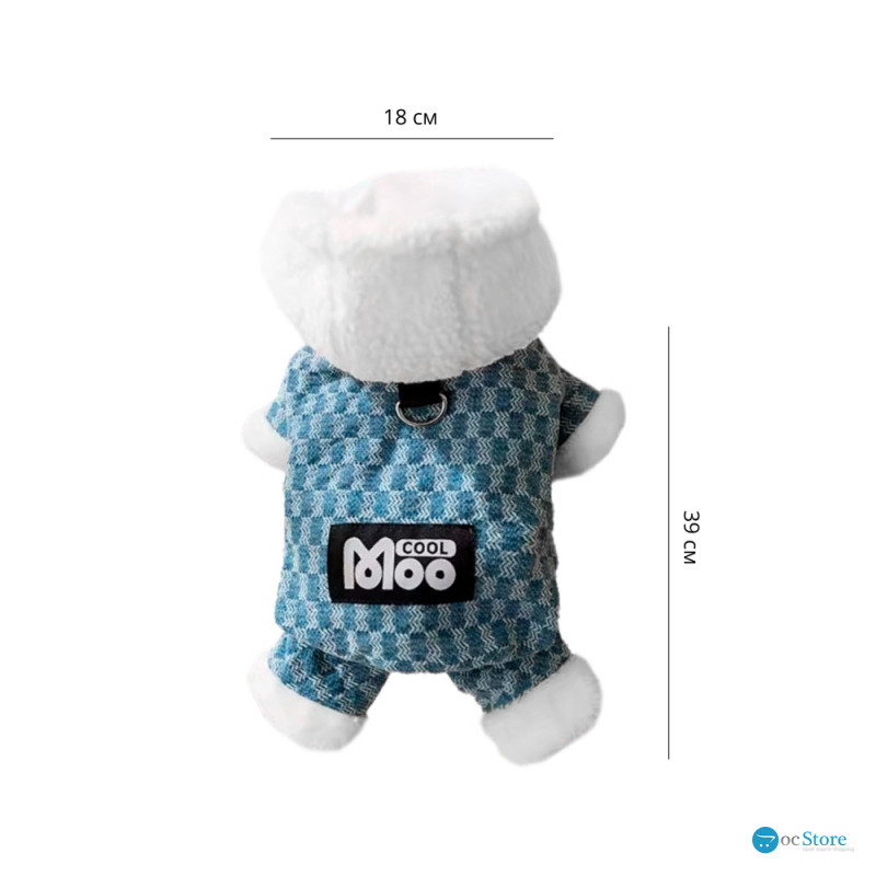 Комбинезон с капюшоном для собак Moo 2410SXMJ0172 тедди с петлей для поводка Blue M