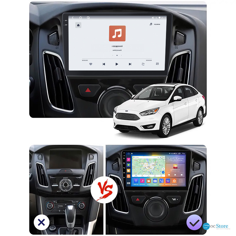 Штатная магнитола Lesko для Ford Focus III 2011-2015 экран 9" 4/64 QLED CarPlay 4G Wi-Fi GPS 360 Prime