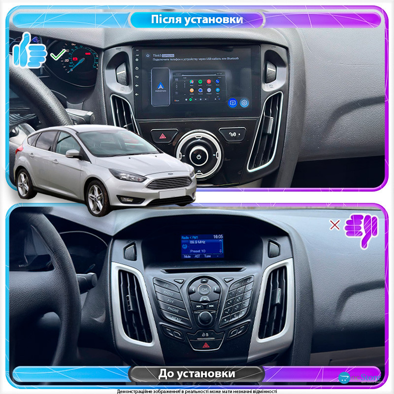 Штатная магнитола Lesko для Ford Focus III Рестайлинг 2014-2019 экран 9" 1/16Gb Wi-Fi GPS Base