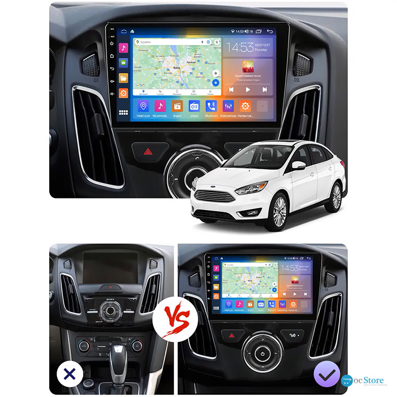 Штатная магнитола Lesko для Ford Focus III Рестайлинг 2014-2019 экран 9" 2/32Gb CarPlay 4G Wi-Fi GPS Prime