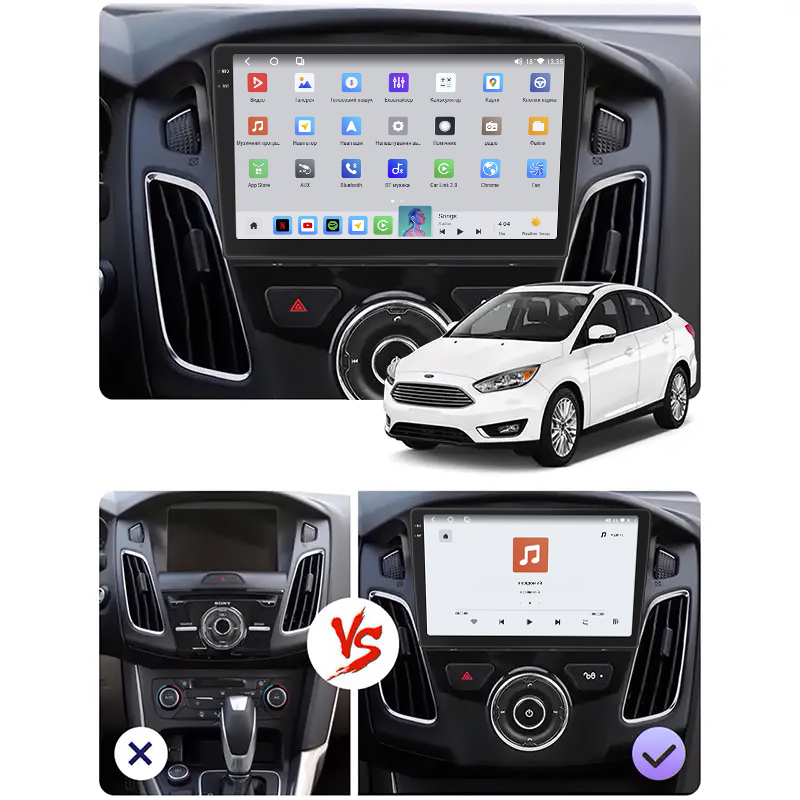 Штатная магнитола Lesko для Ford Focus III Рестайлинг 2014-2019 экран 9" 4/64 QLED CarPlay 4G Wi-Fi GPS 360 Prime