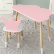 Стіл хмаринка 46х70х40 та стільчик коронка 26.5х26х25, дитячий столик та стілець для ігор/занять, рожевий з білим