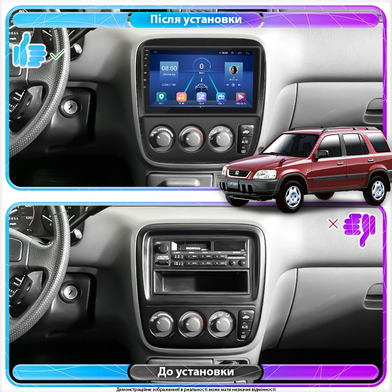 Штатная магнитола Lesko для Honda CR-V I Рестайлинг 1999-2001 экран 9" 4/32Gb 4G Wi-Fi GPS Top