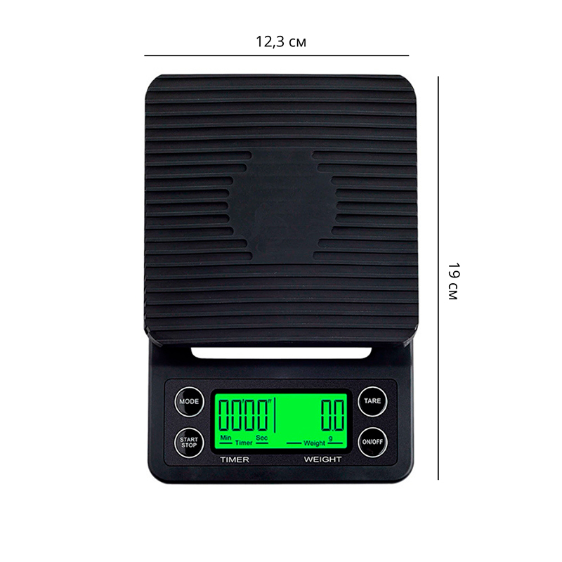 Весы с таймером для кофе Choxila MS-K07 электронные для бариста с резиновым ковриком настольные для кофейни Black 3 кг