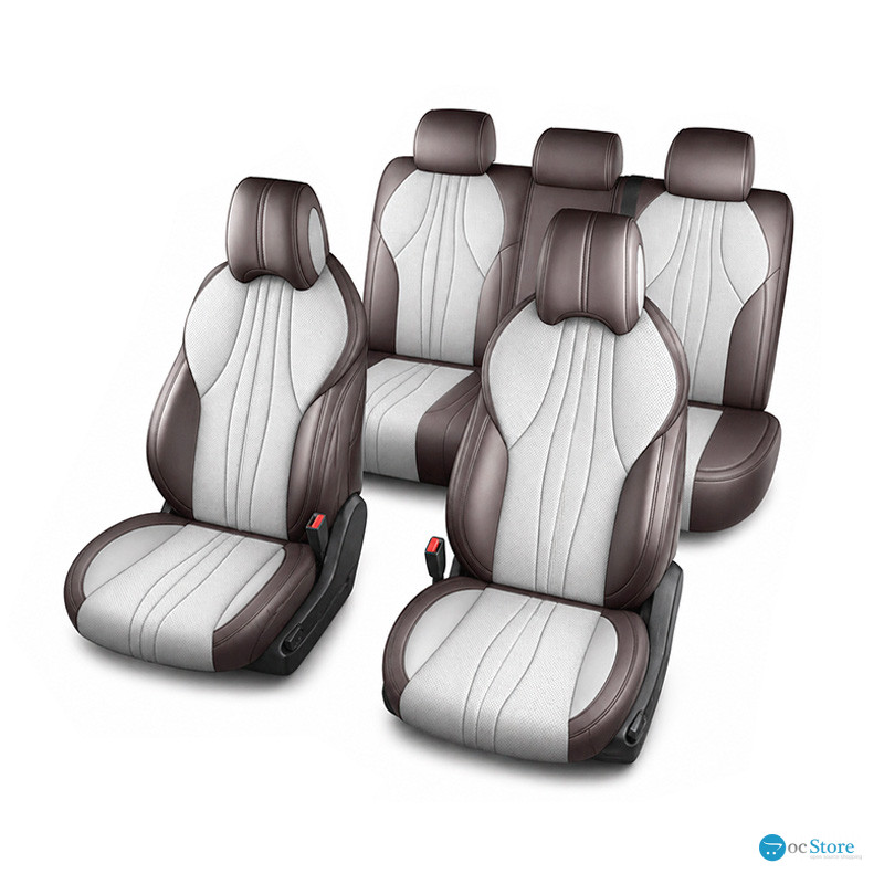 Набор автомобильных чехлов для BYD Song Plus 2024+ полный комплект Dark Brown + Beige