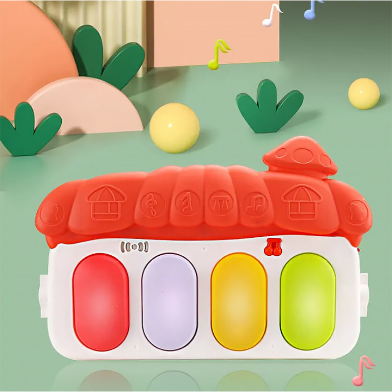 Детский развивающий интерактивный коврик 116-32 музыкальный пианино с дугой и погремушками для младенцев Red