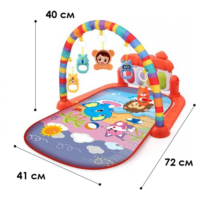 Детский развивающий интерактивный коврик 116-32 музыкальный пианино с дугой и погремушками для младенцев Red