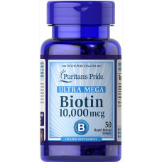 Біотин, Biotin, Puritan's Pride, 10 000 мкг, 50 гелевих капсул