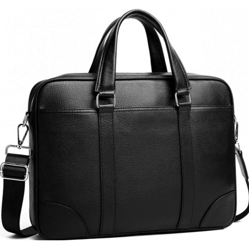 Чоловіча шкіряна класична сумка для ноутбука та документів 40x30x8, вмісткий портфель для паперів KL-63834, чорний