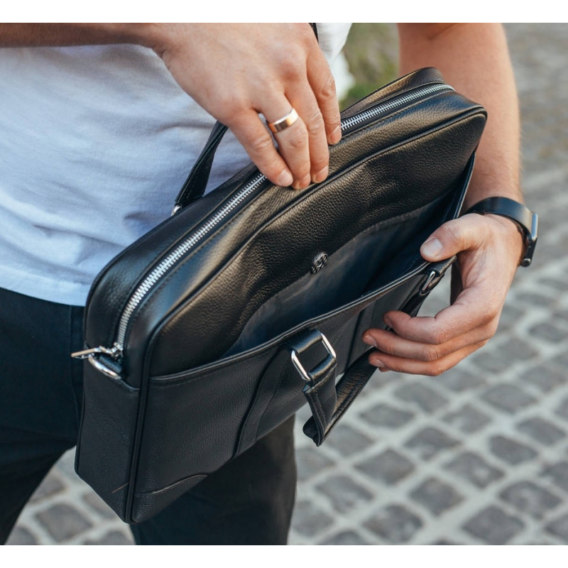 Чоловіча шкіряна класична сумка для ноутбука та документів 40x30x8, вмісткий портфель для паперів KL-63834, чорний
