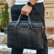 Чоловіча шкіряна класична сумка для ноутбука та документів 40x30x8, вмісткий портфель для паперів KL-63834, чорний