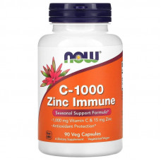 Вітамін С та цинк для імунітету, C-1000 Zinc Immune, Now Foods, 1000 мг/15 мг, 90 вегетаріанських капсул