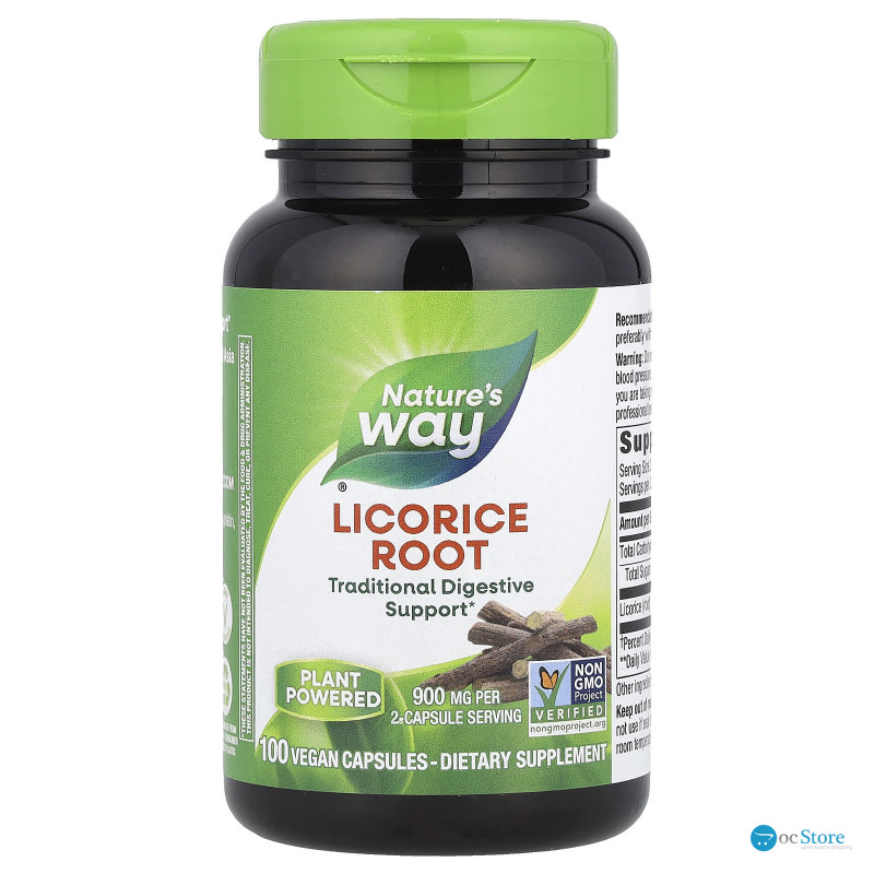 Корінь солодки (Licorice), Nature's Way, 900 мг, 100 веганських капсул (450 мг у капсулі)