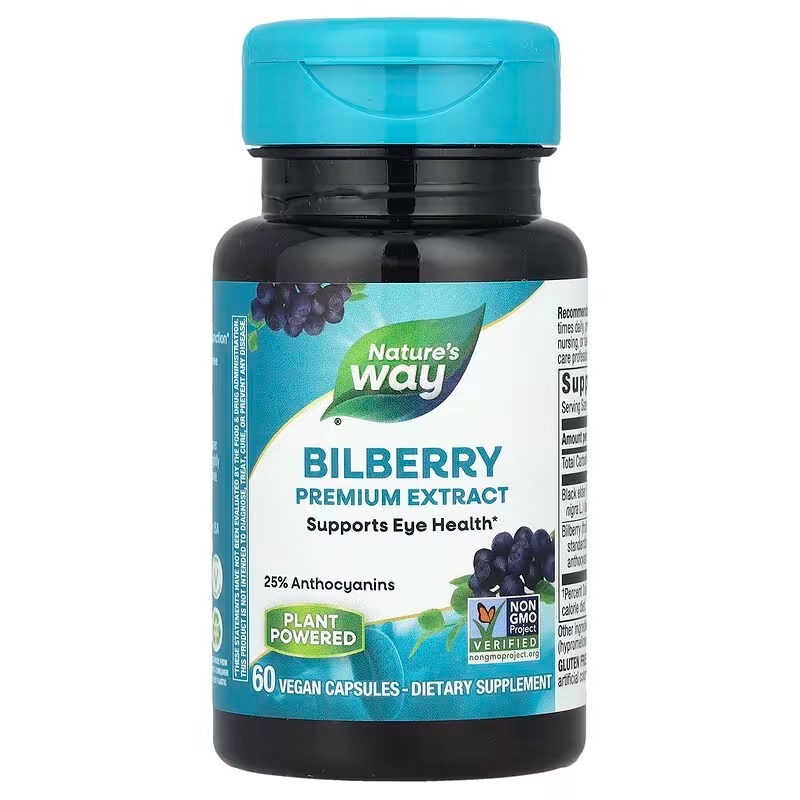 Чорниця, Bilberry, Nature's Way, преміум екстракт, 60 веганських капсул