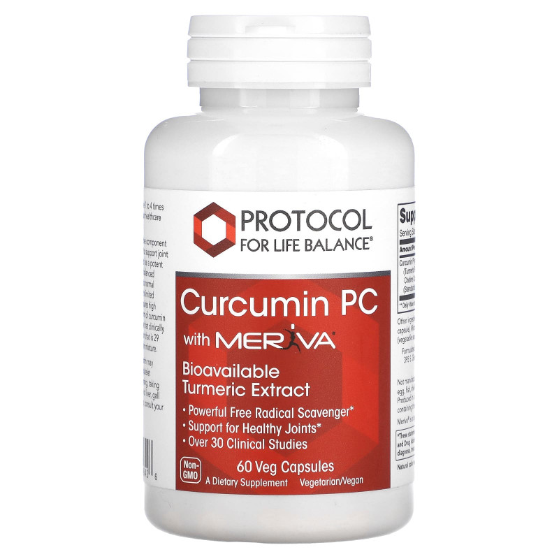Фітосоми куркуміну, Curcumin PC With Meriva, Protocol for Life Balance, 500 мг, 60 вегетаріанських капсул
