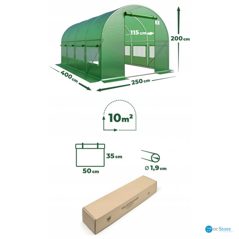 Садова теплиця 10 м² (4 x 2,5 х 2 м) Зелена (Польща)