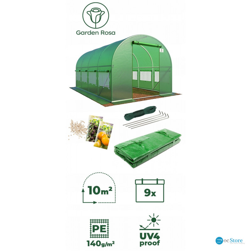 Садова теплиця 10 м² (4 x 2,5 х 2 м) Зелена (Польща)