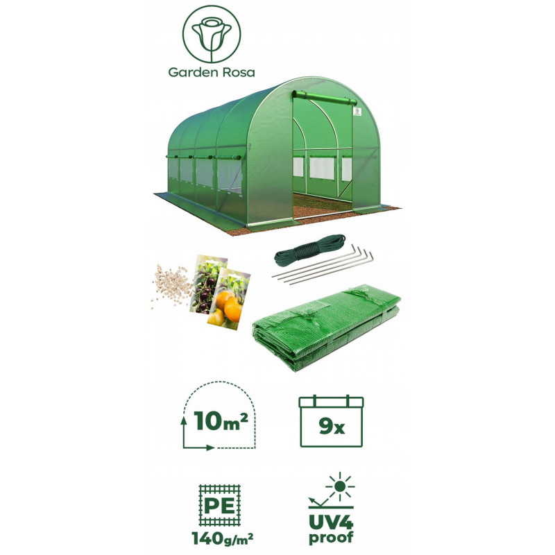 Садова теплиця 10 м² (4 x 2,5 х 2 м) Зелена (Польща)