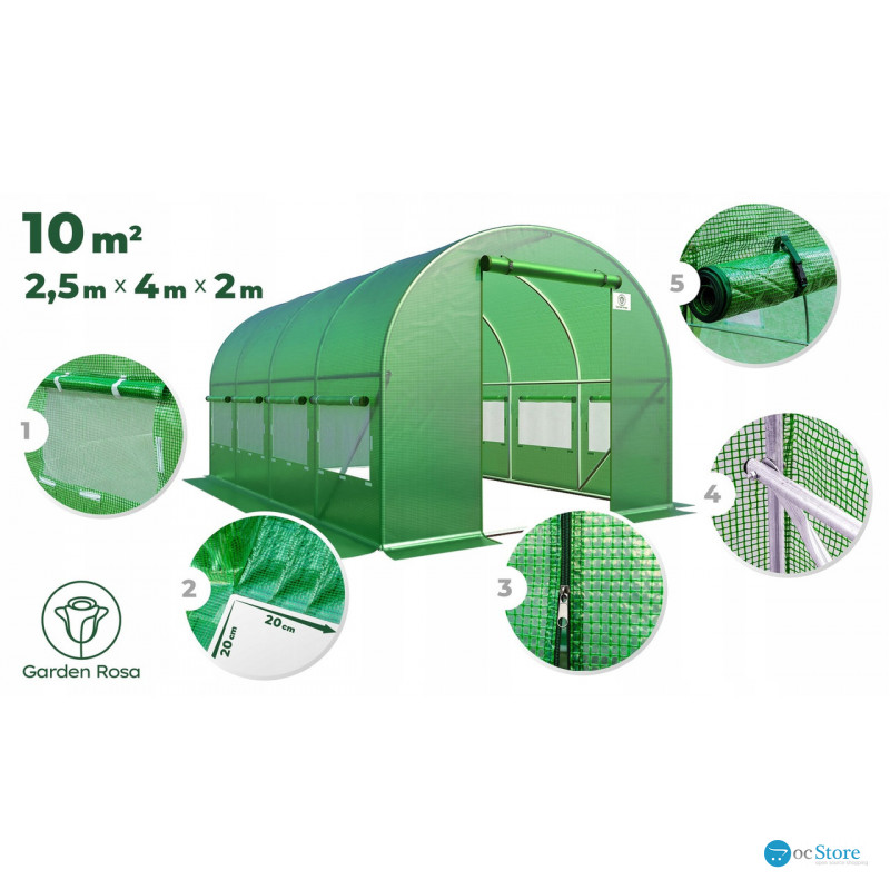 Садова теплиця 10 м² (4 x 2,5 х 2 м) Зелена (Польща)
