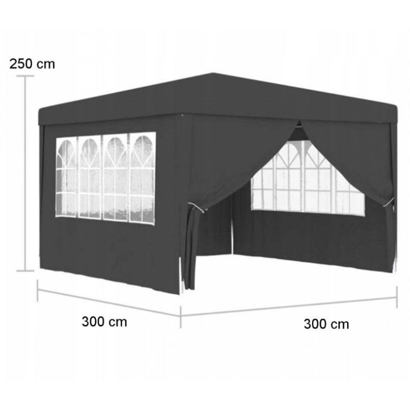 Садовий павільйон / торговий намет / альтанка Gordon (3×3х2,5 м) 4 стіни, з вікнами та захистом UV 50+ (Графітовий)