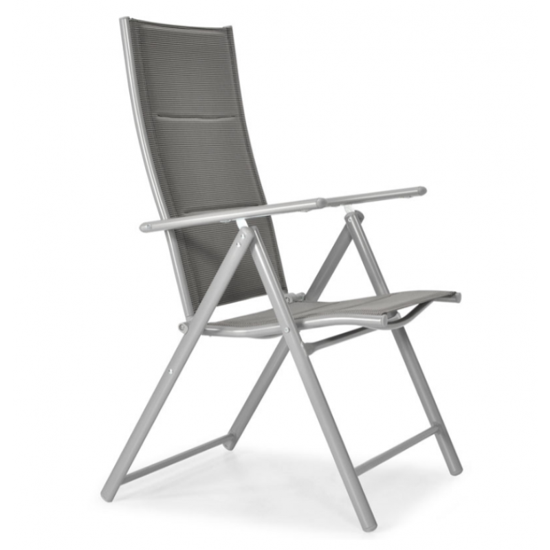 Складний садовий стілець MODENA eDomator алюмінієвий з регулюванням спинки, Срібний (Польща)
