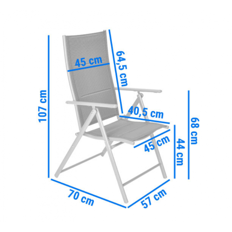 Складний садовий стілець MODENA eDomator алюмінієвий з регулюванням спинки, Срібний (Польща)
