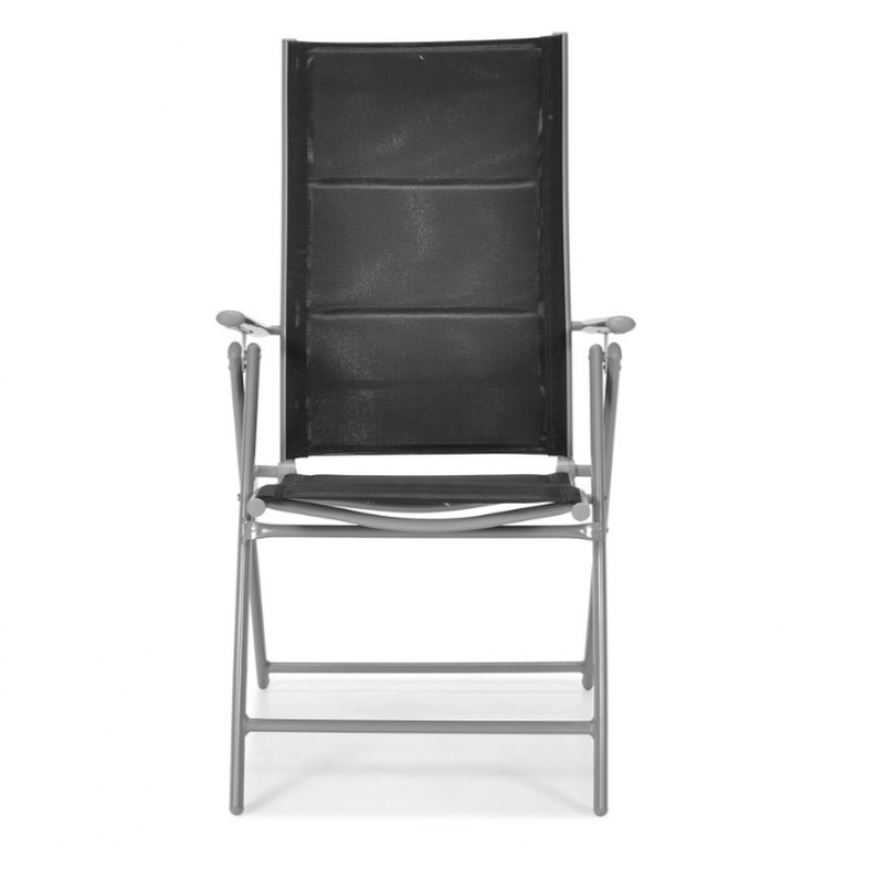 Складний садовий стілець MODENA eDomator алюмінієвий з регулюванням спинки, Срібно-чорний (Польща)