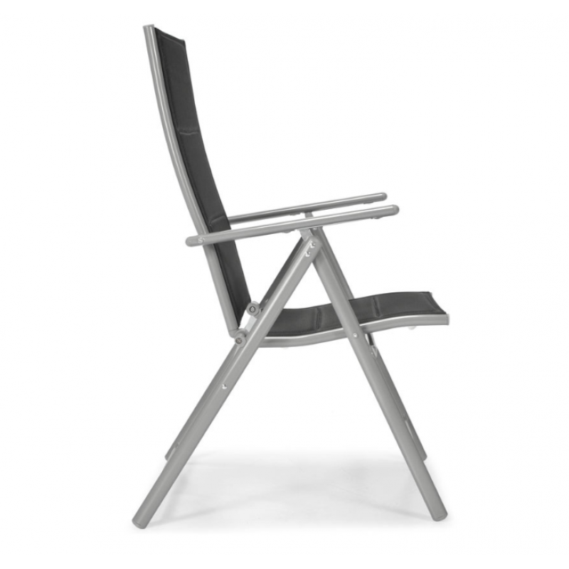 Складний садовий стілець MODENA eDomator алюмінієвий з регулюванням спинки, Срібно-чорний (Польща)