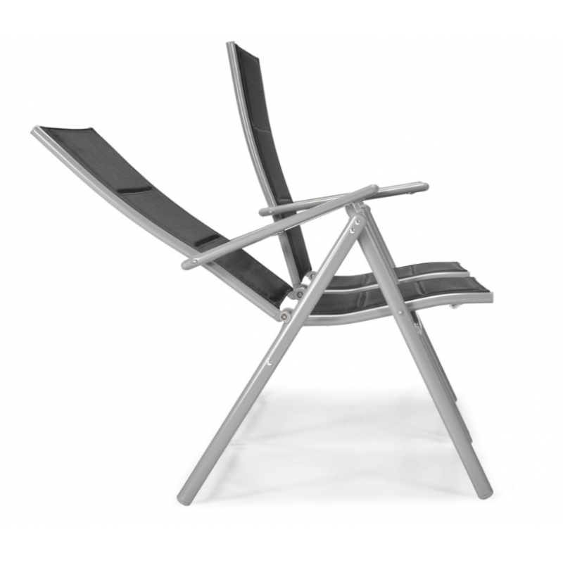 Складний садовий стілець MODENA eDomator алюмінієвий з регулюванням спинки, Срібно-чорний (Польща)
