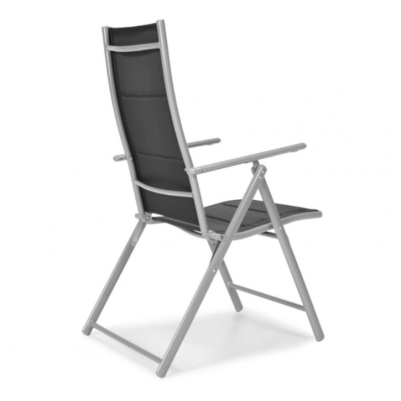 Складний садовий стілець MODENA eDomator алюмінієвий з регулюванням спинки, Срібно-чорний (Польща)